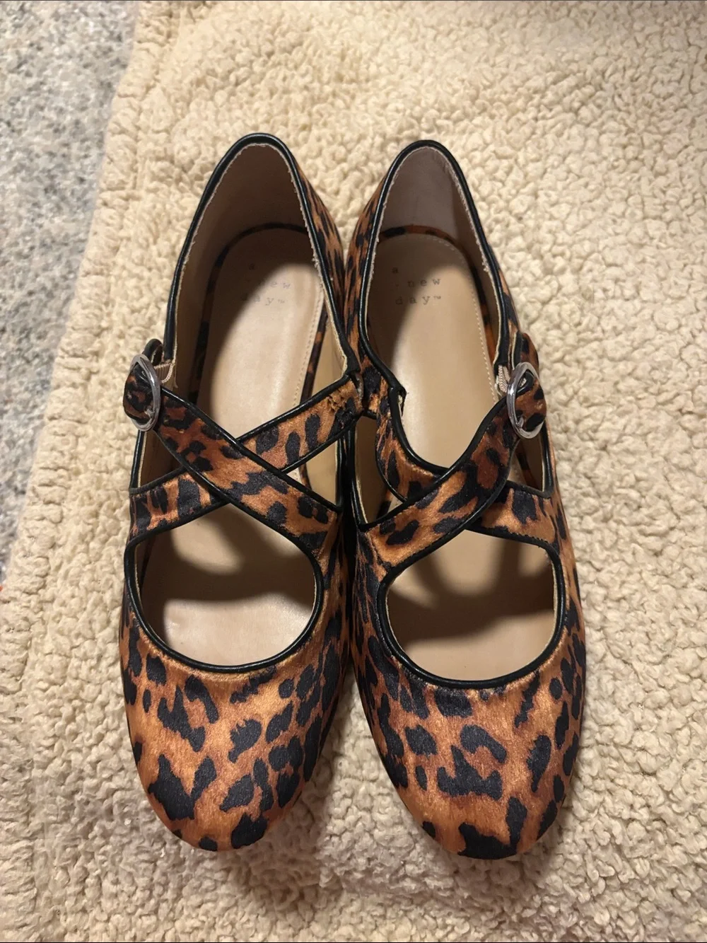 A new day Leopard Print Mary Jane Flats with Buckle Strap - Women's Brown/Black